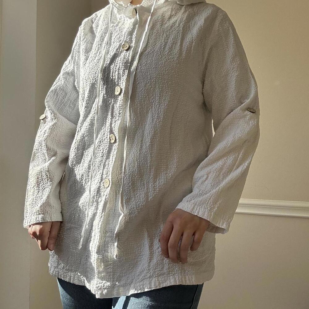 White cotton button up hoodie jacket cover up